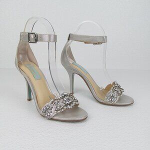 Betsey Johnson Silver Rhinestone Dress Sandals Heels Size 6.5M